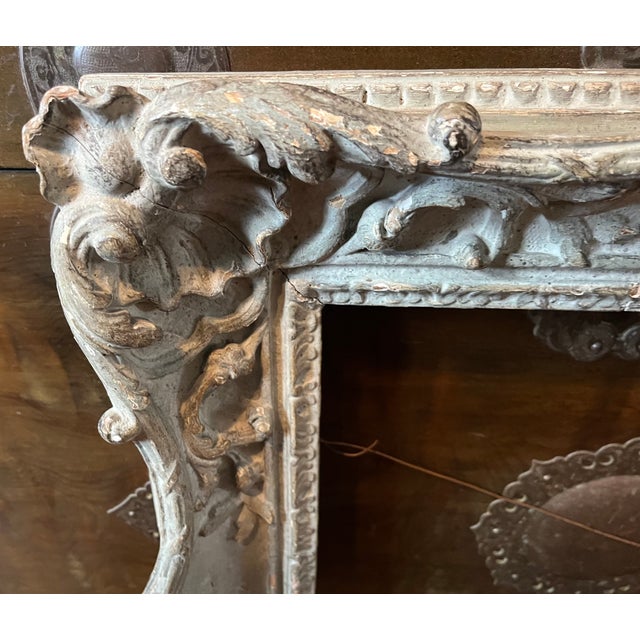 Antique 18th century French Louis XVI gray painted carved wood picture frame. Exuberant deep carving. Measures 25 1/2" x...