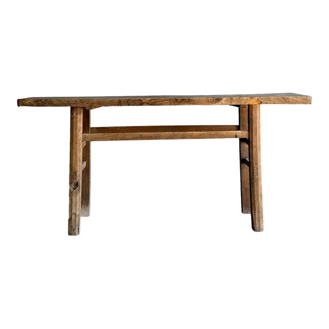 Vintage Elm Wood Console Table 70" For Sale