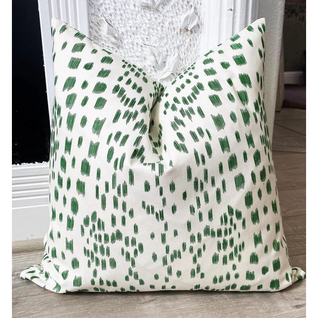 Contemporary Green Two-Sided Spotted 22" Down Pillows - a Pair For Sale - Image 3 of 5