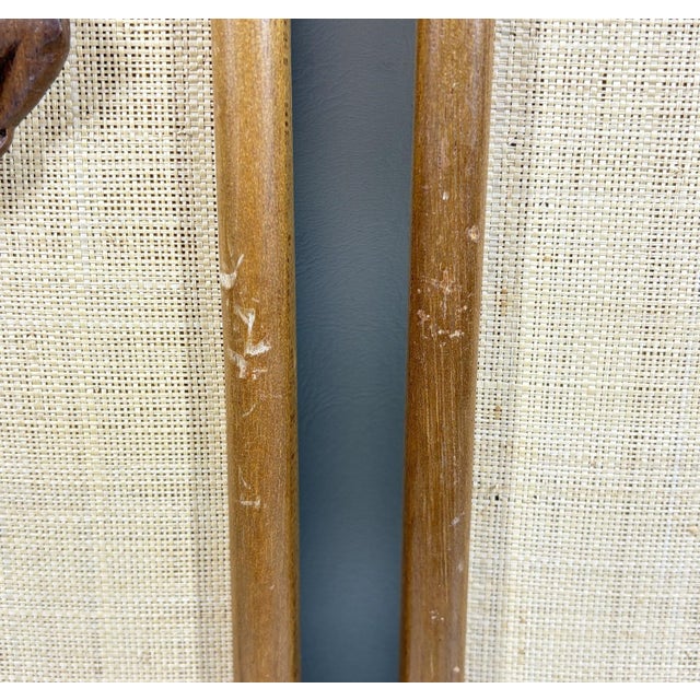 Large 24” Mid-Century Modern Hand-Carved Teak & Burlap Wall Art – Set of 2 Elevate your space with this authentic pair of...