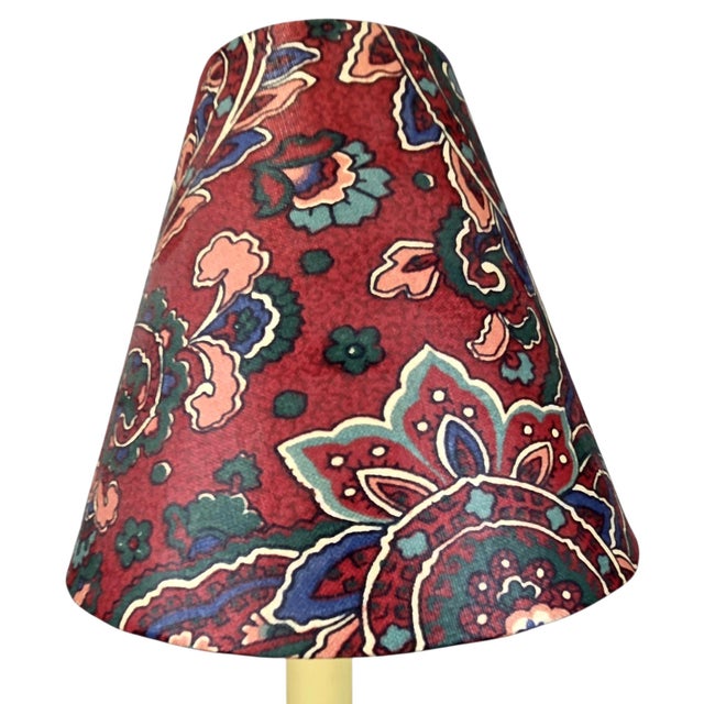 White 1990s Frederick Cooper Brass Candlestick Buffet Lamps With Paisley Shades - A Pair For Sale - Image 8 of 8