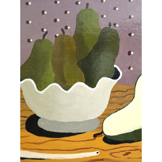 Mid Century Modern 'Tabletop With Pears' Vintage Original Still Life Tempera Painting by Swedish Artist Eric Cederberg (1897-1984), Framed For Sale - Image 10 of 12