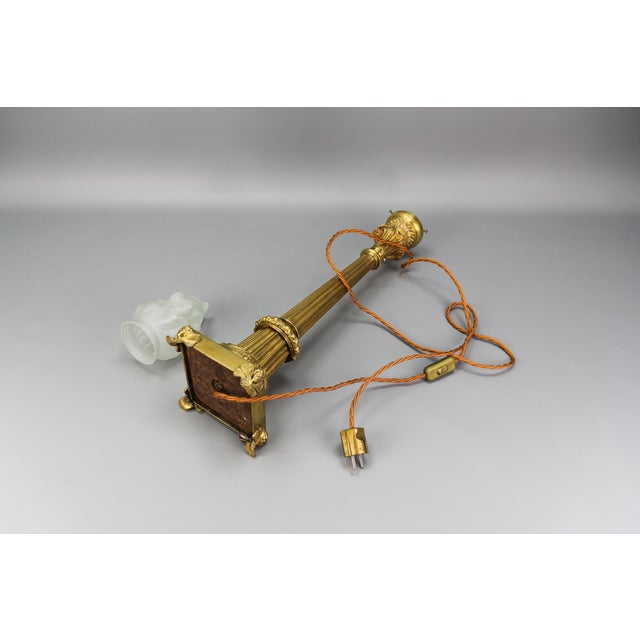 French Bronze and Frosted Glass Fluted Column Table Lamp, 1920s For Sale - Image 17 of 18