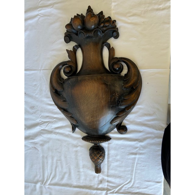 Mid 19th Century Pair of Monumental Neoclassical Carved Wood Urn Wall Plaques, 19th Century For Sale - Image 5 of 12