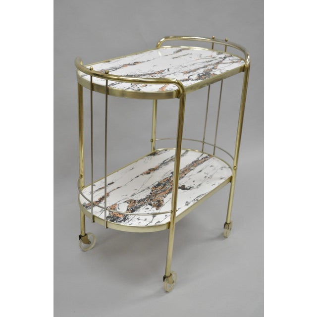 Vintage Mid Century Modern Brass Rolling Bar Tea Cart Table Laminate