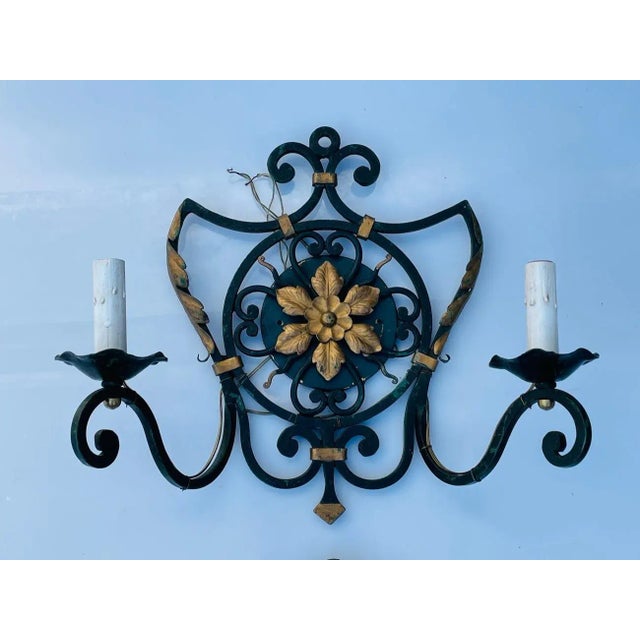 1970s Italian Wall Sconces with Metal Gilt Accents - A Pair For Sale - Image 11 of 12