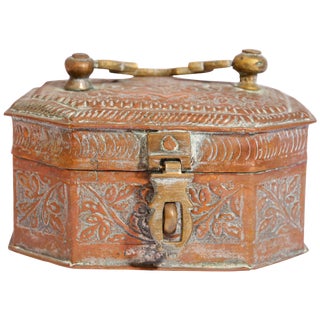 Handcrafted Antique Tinned Copper Metal Betel Box, India For Sale