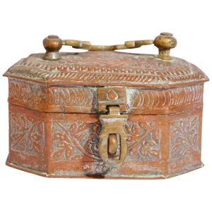 Handcrafted Antique Tinned Copper Metal Betel Box, India