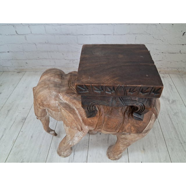 Vintage Hand-Carved Wooden Elephant Plant Stand, 1960s For Sale - Image 16 of 18