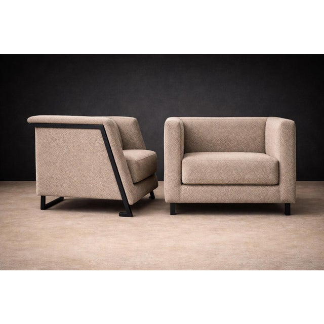 Geraldo De Barros Pair of Armchairs in Blackened Steel & Taupe Mushroom Wool Bouclé, Brazil, 1970s For Sale In New York - Image 6 of 11