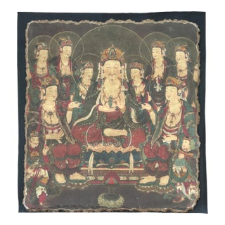 Oriental Tong Dynasty Style Bodhisattva Painting on Paper Mache Wall Art For Sale