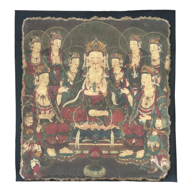 Oriental Tong Dynasty Style Bodhisattva Painting on Paper Mache Wall Art For Sale