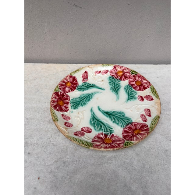 French Majolica Red Flowers Plate Salins, Circa 1890.