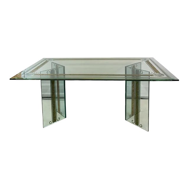 Art Deco Revival Carved & Etched Glass Dining Table in the Manner of Rene Lalique For Sale