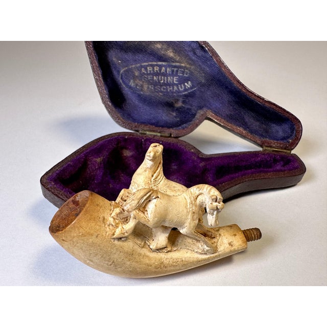 Antique Meerschaum Carved Horses Tobacco Pipe with Original Case for your consideration. The pipe measures approx. 2...
