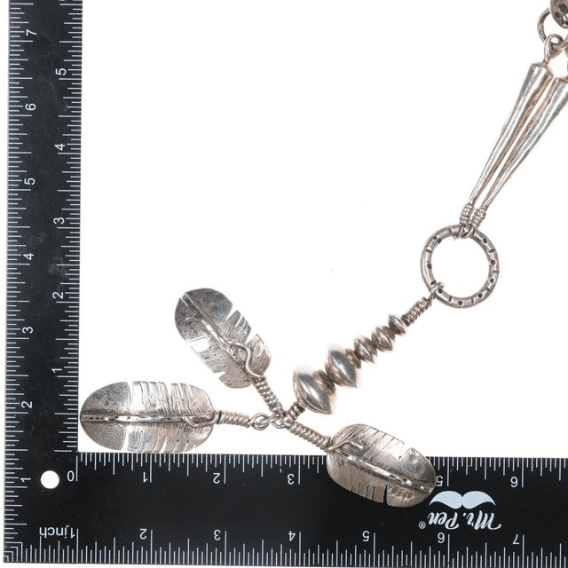 Silver Heavy vintage Native American sterling feather necklace For Sale - Image 8 of 11