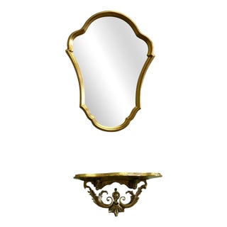French Gilt Console Mirror with Matching Shelf, 1970, Set of 2 For Sale