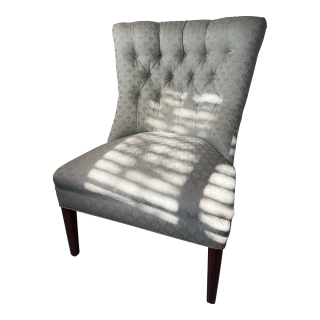Vintage Sage Green Tufted Slipper Chair For Sale