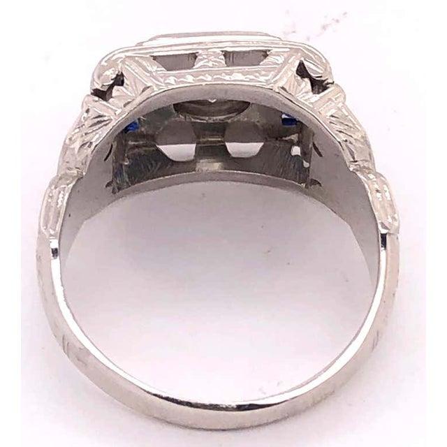 Modern 14 Karat White Gold Fashion Ring With Round Diamond and Sapphires For Sale - Image 3 of 12