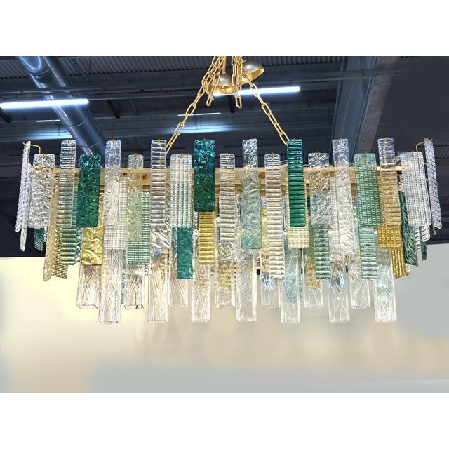 Monumental Italian Rectangular Strip “Listelli” Murano Glass Chandelier by Simoeng For Sale - Image 6 of 14