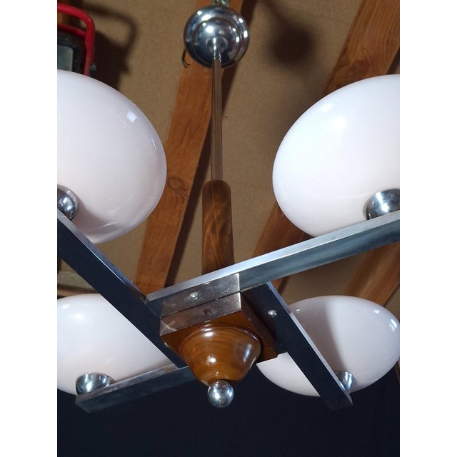 Art Deco Chandelier in Chrome and Pink Opaline Glass, 1950s For Sale - Image 4 of 9