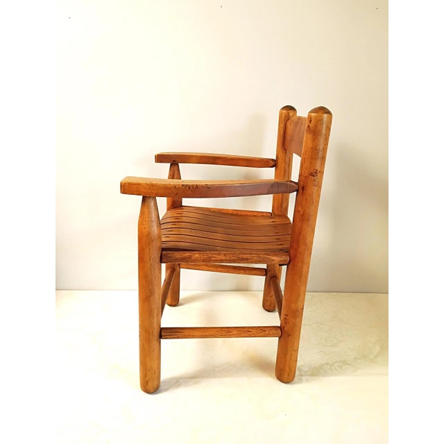 Vintage Handmade Child’s Wood Armchair, Rustic Slat Seat Kids Accent Chair, Primitive English Cottage Nursery Fireplace Mantel Decor Piece For Sale - Image 4 of 13