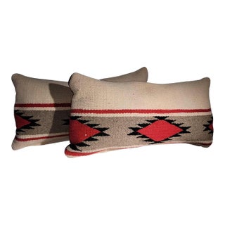 Mid 20th Century Hand Woven Bolster Pillows Red Backing - A Pair For Sale