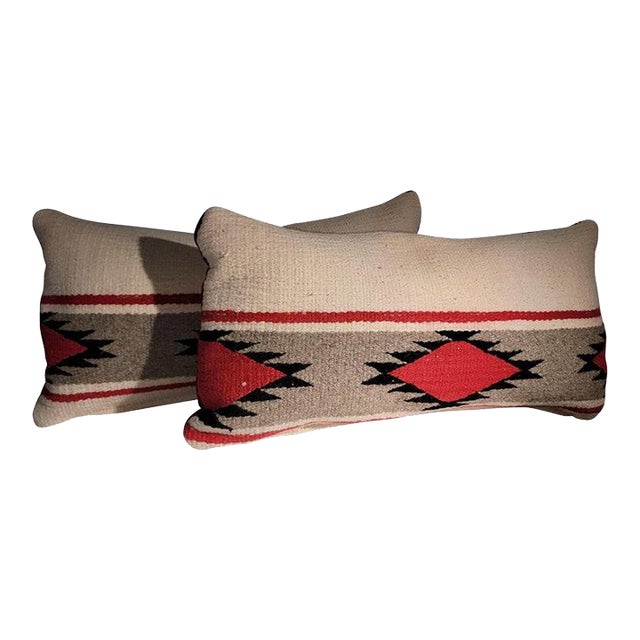 Mid 20th Century Hand Woven Bolster Pillows Red Backing - A Pair For Sale