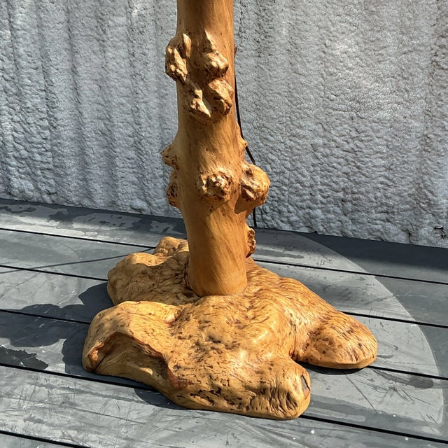 Vintage Burl Knot Table Lamp With Coordinating Wood Shade For Sale - Image 4 of 10