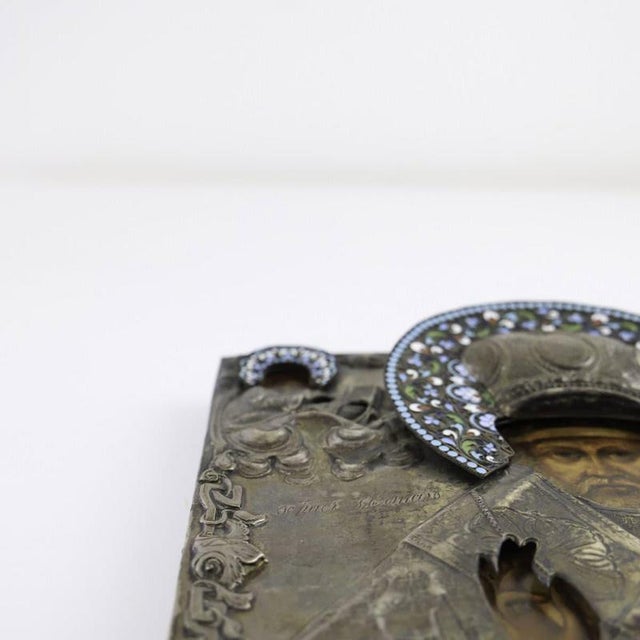 Icon of Saint Nicholas, 1865, Wood and Silver For Sale - Image 14 of 15