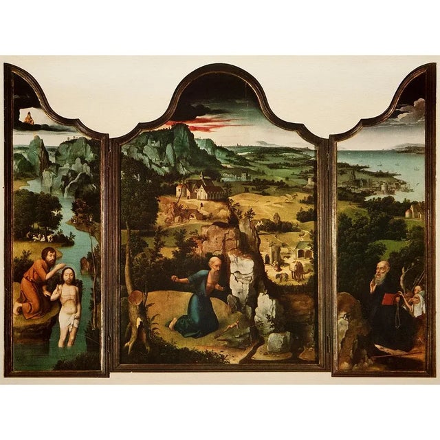 Teal 1956 After Joachim Patinir "The Penitence of St. Jerome", Vintage Full-Color Print For Sale - Image 8 of 8