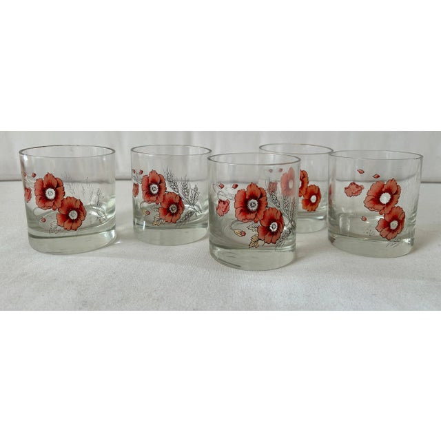 Pretty in Pink Floral Blown Glass Lowball Glasses- Set of 5 For Sale - Image 9 of 9