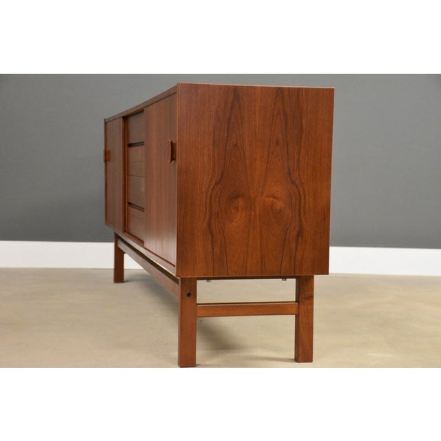 Nils Jonsson 1950s Refinished 75” Swedish Modern Teak Sideboard Credenza Dresser by Nils Jonsson for Troeds For Sale - Image 4 of 10