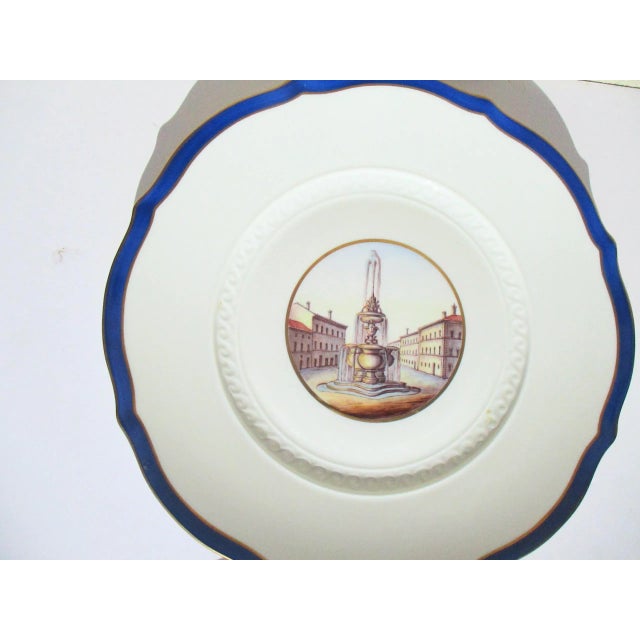 Richard Ginori set of 4 handpainted art plates of the fountains of Rome. Hallmarked to the reverse with the name of the...
