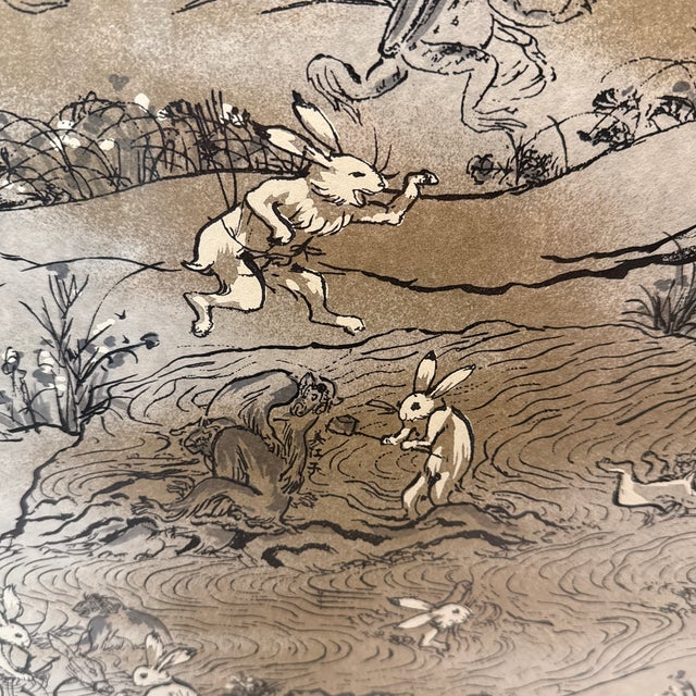 Late 20th Century Large Framed Japanese Chōjū-Giga "Frolicking Animals" Art Print by Turtle and Crane - 12th Century Manga Homage For Sale - Image 4 of 10