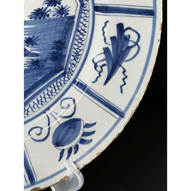 18th Century Blue and White Faience Charger in the style of Delft Kraak, Netherlands For Sale - Image 9 of 13