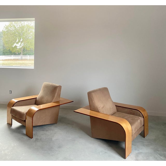Contemporary Postmodern Lounge Chairs by Artedi, Maple Wood & Velvet, 1980s For Sale - Image 3 of 16