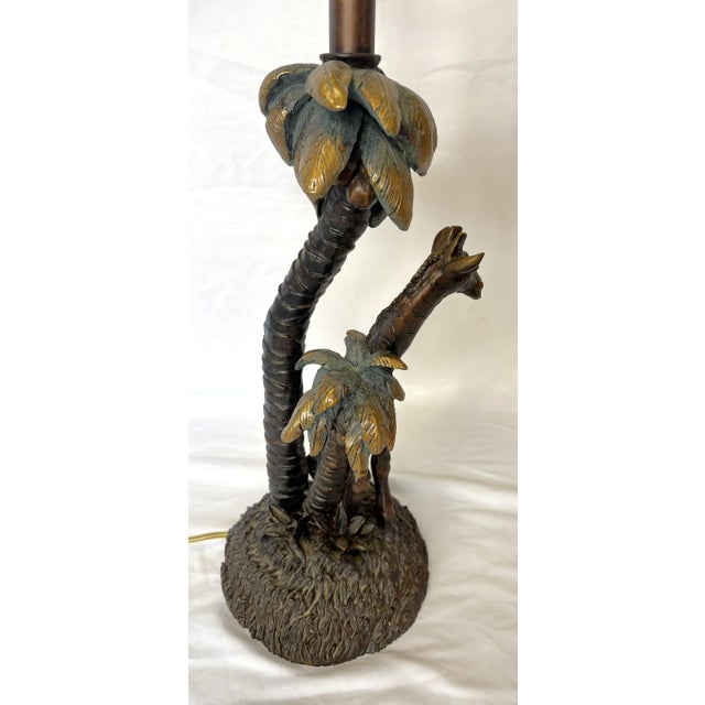 Bronze Vintage Giraffe With Palm Trees Tropical Table Lamp With Shade and Finial For Sale - Image 8 of 18