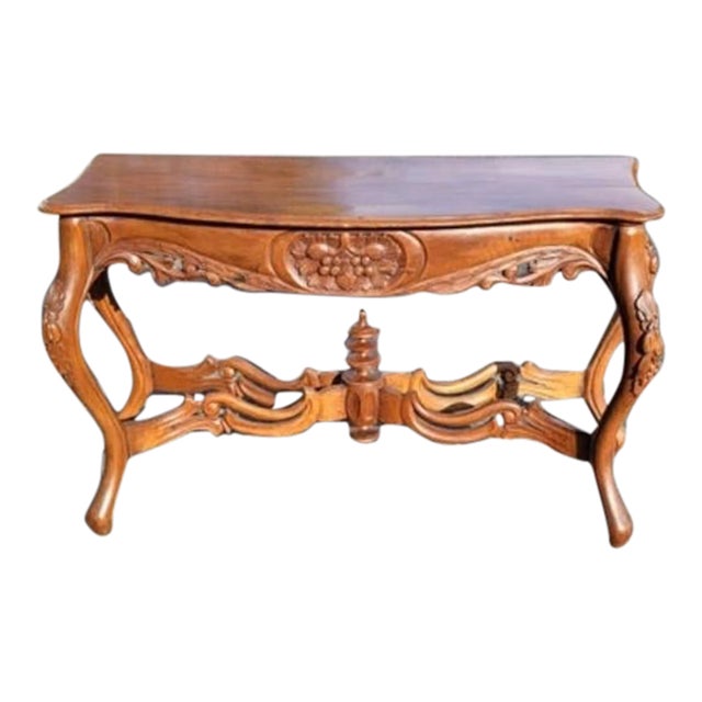 Rococo Style Carved Mahogany Serpentine Console Table For Sale