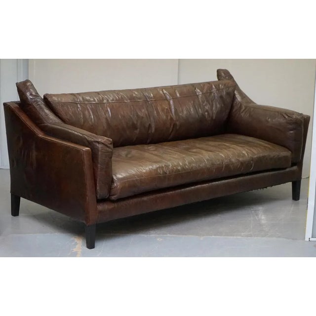 Contemporary Vintage Brown Leather Sofa For Sale - Image 3 of 18