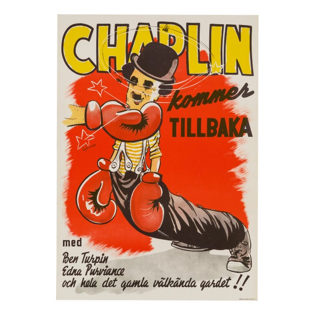 Charlie Chaplin "The Champion" Original Vintage Movie Poster, Swedish, 1944 For Sale