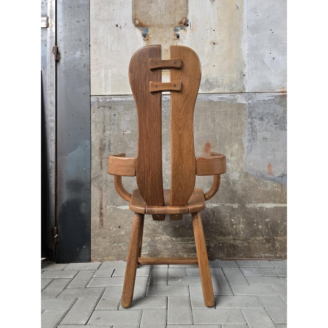 Vintage Brutalist Dining Chair in Oak by De Puydt, Belgium, 1970s For Sale - Image 4 of 16
