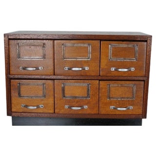 Small Dutch Oak Tabletop Model Apothecary Filing Cabinet, 1940s For Sale