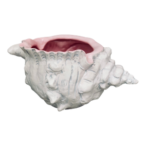 1978 Vintage Hollywood Regency Ceramic Conch Beach Shell Pink Coastal Cachepot