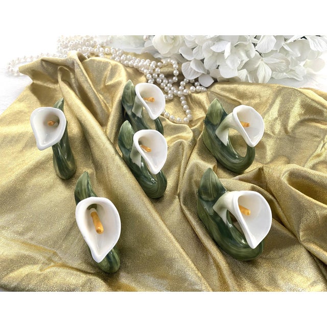 Vintage Bone China Napkin Holder Rings, Calla Lily Shape, Pia, Philippines, Set of 6 For Sale In Philadelphia - Image 6 of 16