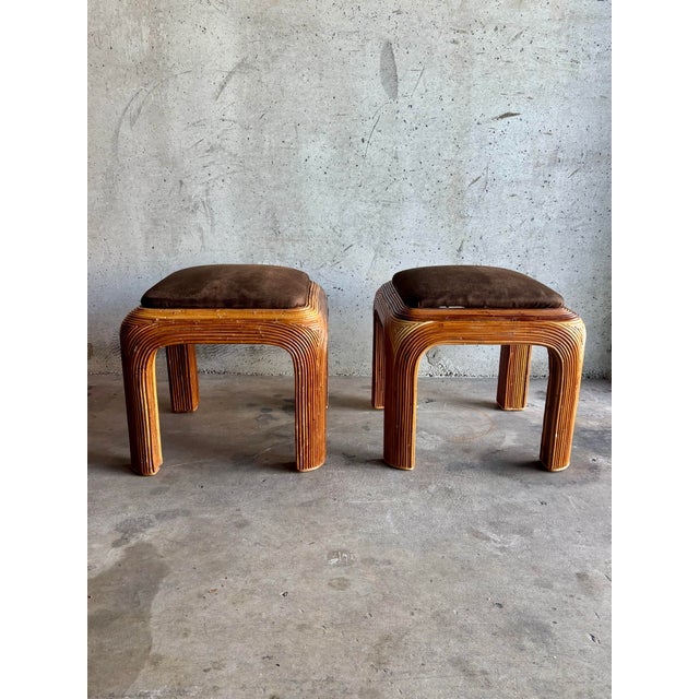 Franco Albini Vintage 1970s Pencil Reed Waterfall Stools or Ottomans, Pair For Sale - Image 4 of 6