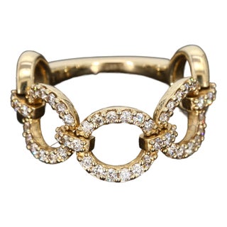 14k Yellow Gold Chain-Link Ring With Accent Diamonds - Size 6.25 For Sale