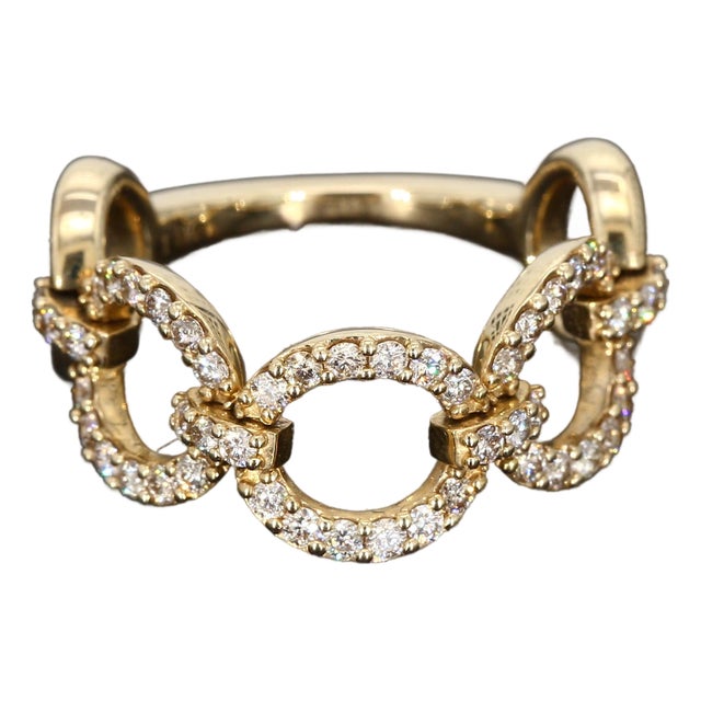 14k Yellow Gold Chain-Link Ring With Accent Diamonds - Size 6.25 For Sale