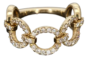 14k Yellow Gold Chain-Link Ring With Accent Diamonds - Size 6.25