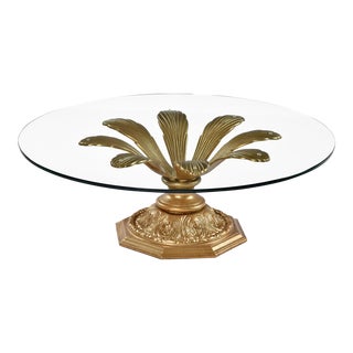 Iris Apfel Ad Gold Blossoming Flower Round Glass Top Coffee Table For Sale
